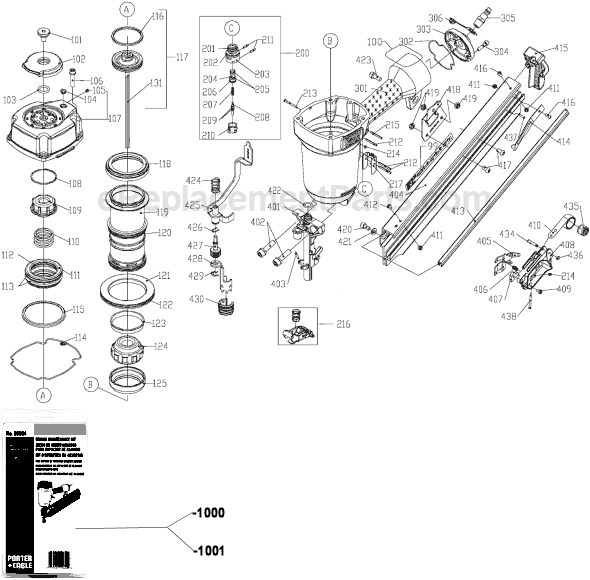 Page A Diagram and Parts List for FC350A Type 2 Porter Cable Nailer
